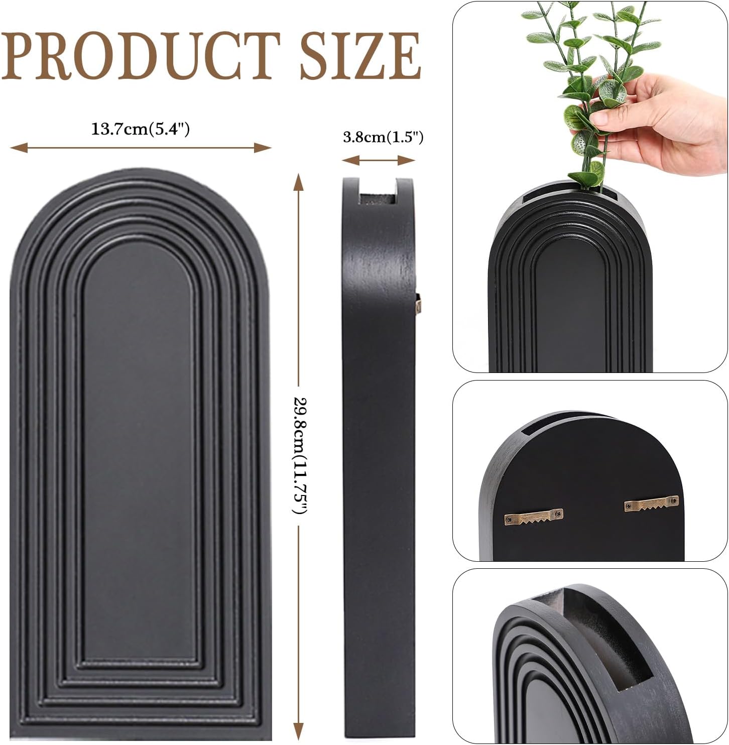 2 Pack Wooden Wall Vase Set - Brown Finish Modern Farmhouse & Boho Wall Decor for Entryway, Hallway, Bathroom, Living Room, Dining Room, Narrow Spaces - Image 4