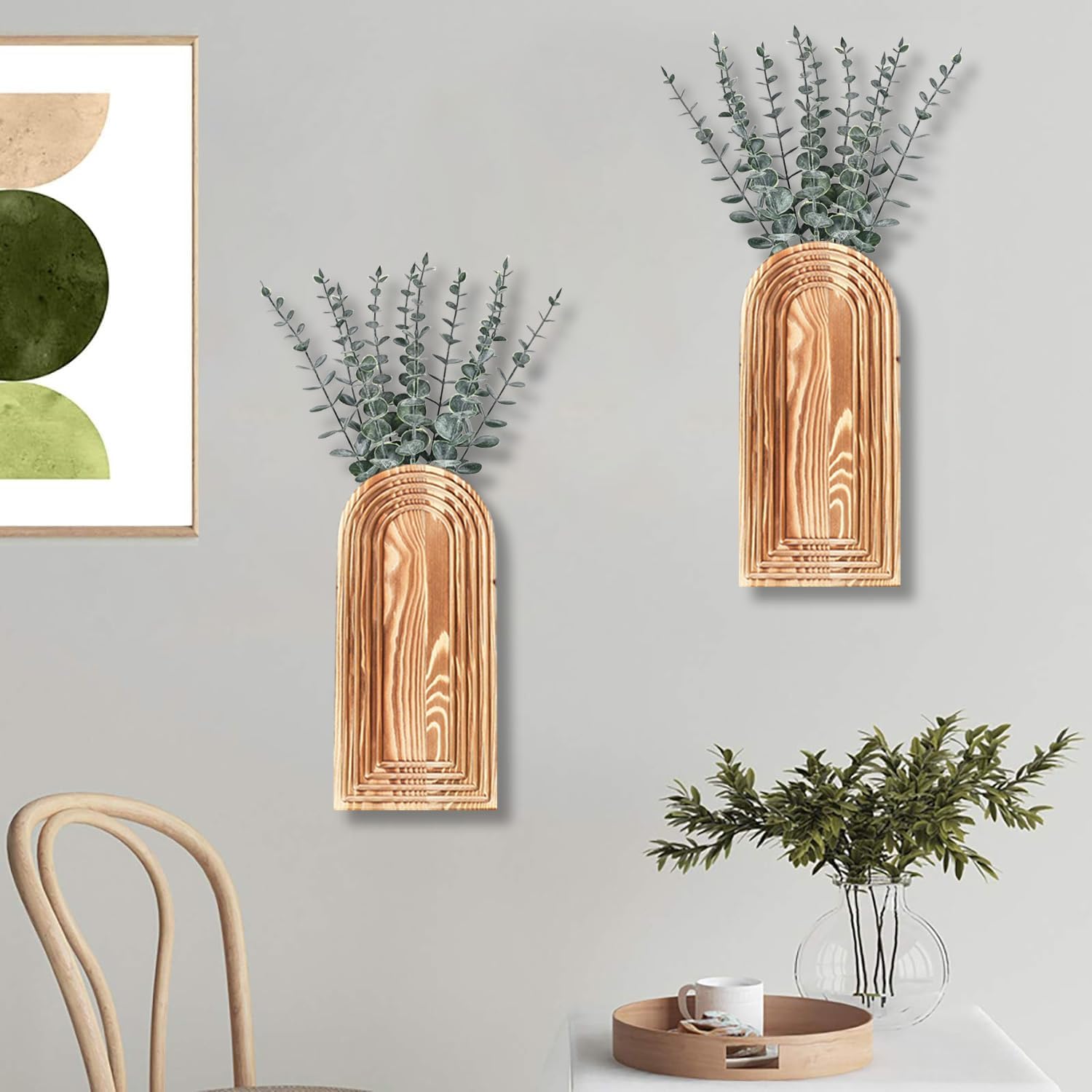 2 Pack Wooden Wall Vase Set - Brown Finish Modern Farmhouse & Boho Wall Decor for Entryway, Hallway, Bathroom, Living Room, Dining Room, Narrow Spaces - Image 7