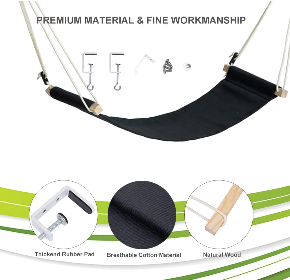 Auoinge Foot Hammock Under Desk FootRest | Adjustable Office Foot Rest Under Desk | Portable Desk Foot Hammock with Headphone Holder (Black) - Image 2