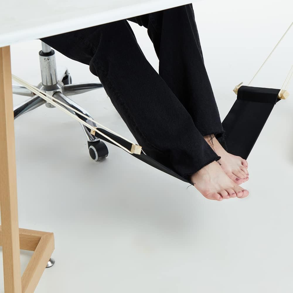Auoinge Foot Hammock Under Desk FootRest | Adjustable Office Foot Rest Under Desk | Portable Desk Foot Hammock with Headphone Holder (Black) - Image 7