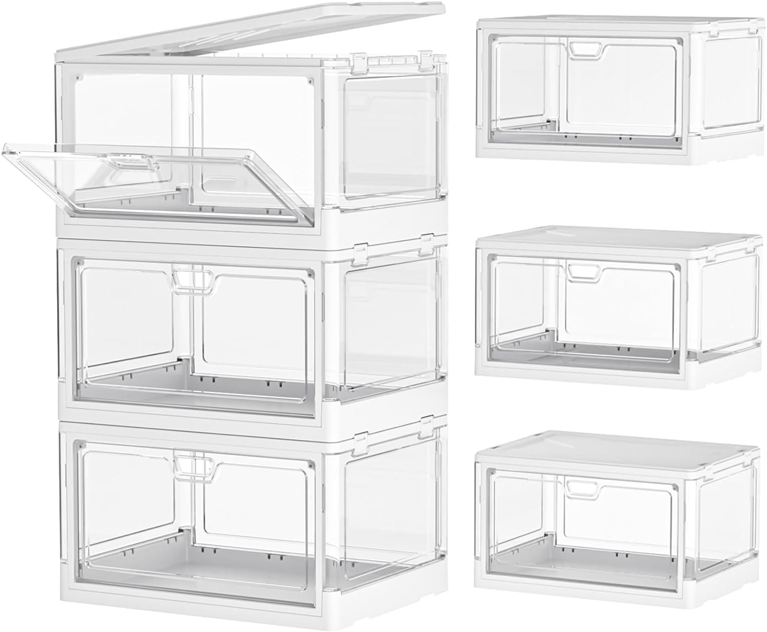 Clear Storage Bin with Lid 3 Pack 【Stackable & Sturdy】 Plastic Multifunctional Folding Storage Bins for Bedroom, Living Room, Study, Toy Room, 23 QT Folding Box with Magnetic door