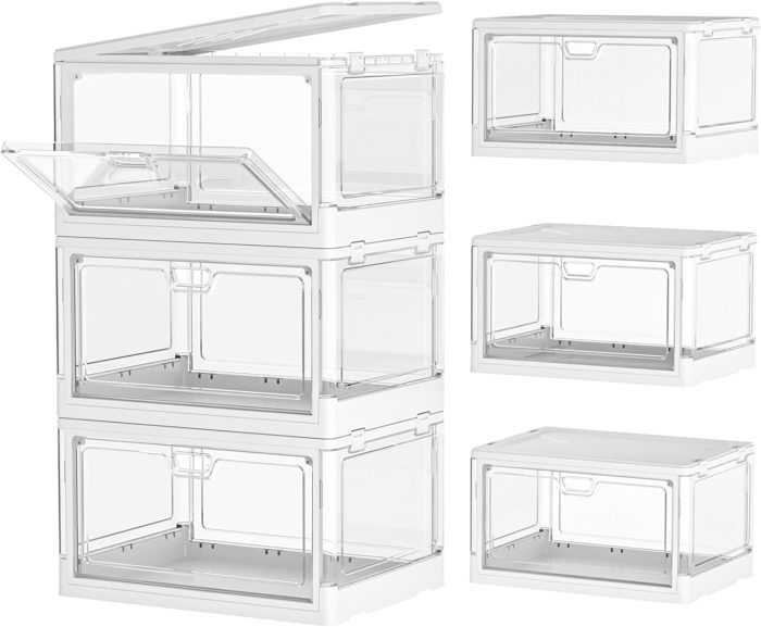 Clear Storage Bin with Lid 3 Pack 【Stackable & Sturdy】 Plastic Multifunctional Folding Storage Bins for Bedroom, Living Room, Study, Toy Room, 23 QT Folding Box with Magnetic door - Image 2