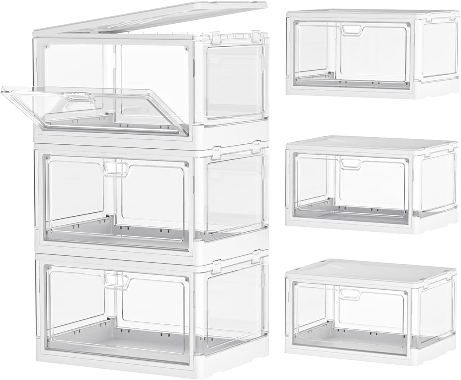 Clear Storage Bin with Lid 3 Pack 【Stackable & Sturdy】 Plastic Multifunctional Folding Storage Bins for Bedroom, Living Room, Study, Toy Room, 23 QT Folding Box with Magnetic door - Image 2