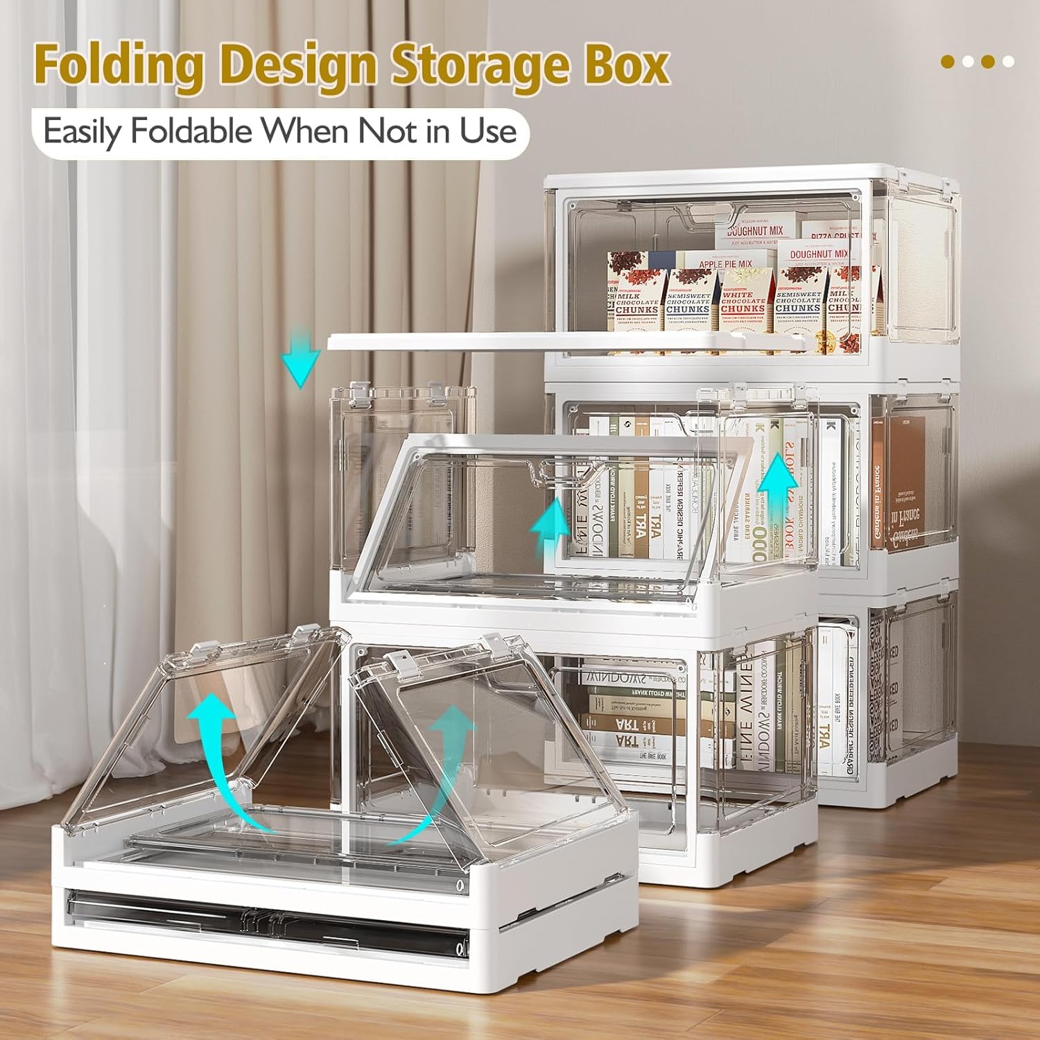 Clear Storage Bin with Lid 3 Pack 【Stackable & Sturdy】 Plastic Multifunctional Folding Storage Bins for Bedroom, Living Room, Study, Toy Room, 23 QT Folding Box with Magnetic door - Image 5