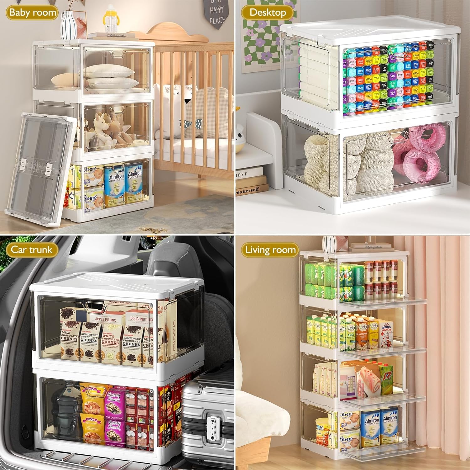 Clear Storage Bin with Lid 3 Pack 【Stackable & Sturdy】 Plastic Multifunctional Folding Storage Bins for Bedroom, Living Room, Study, Toy Room, 23 QT Folding Box with Magnetic door - Image 6