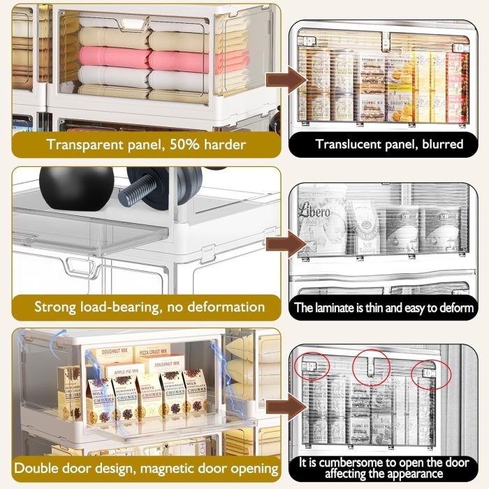 Clear Storage Bin with Lid 3 Pack 【Stackable & Sturdy】 Plastic Multifunctional Folding Storage Bins for Bedroom, Living Room, Study, Toy Room, 23 QT Folding Box with Magnetic door - Image 7