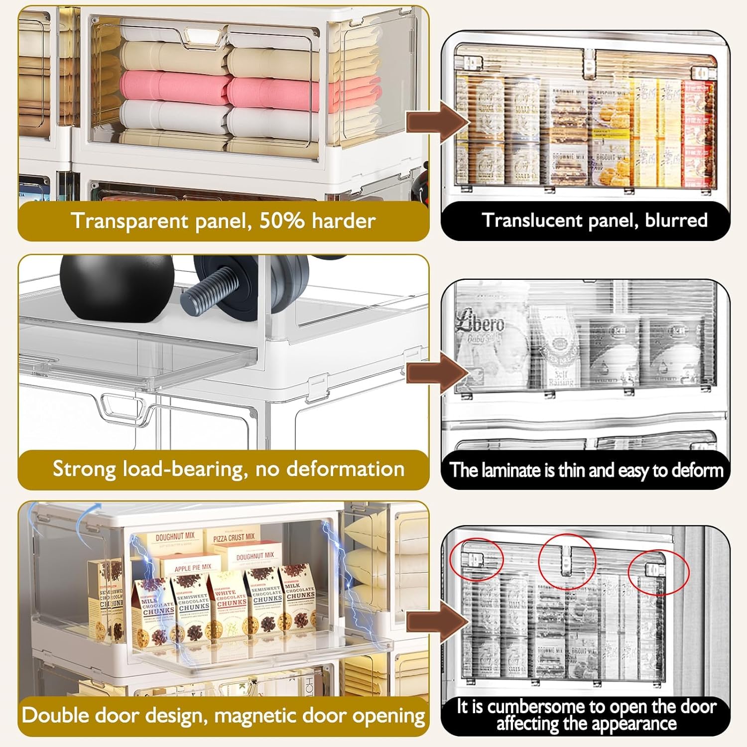 Clear Storage Bin with Lid 3 Pack 【Stackable & Sturdy】 Plastic Multifunctional Folding Storage Bins for Bedroom, Living Room, Study, Toy Room, 23 QT Folding Box with Magnetic door - Image 7