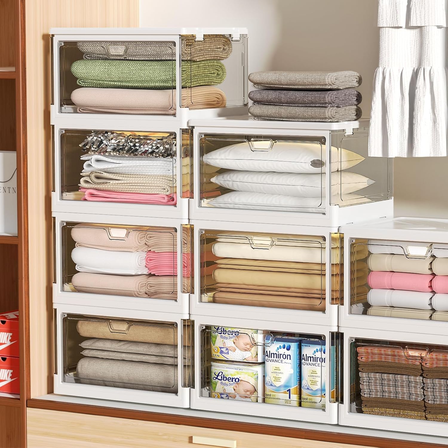 Clear Storage Bin with Lid 3 Pack 【Stackable & Sturdy】 Plastic Multifunctional Folding Storage Bins for Bedroom, Living Room, Study, Toy Room, 23 QT Folding Box with Magnetic door - Image 8