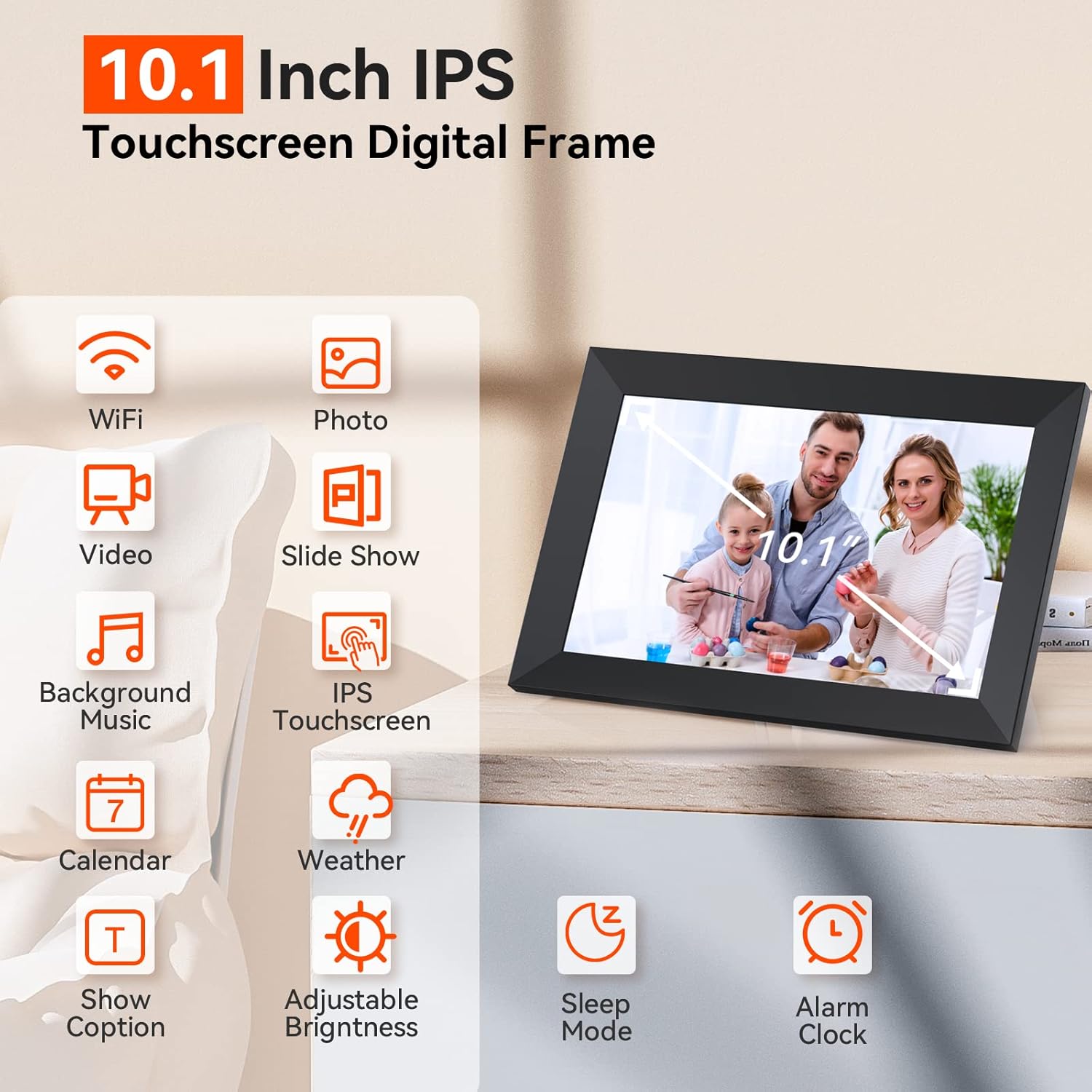 Digital Picture Frame 10.1 Inch WiFi Digital Photo Frame,1280 * 800 HD IPS Touch Screen Smart Cloud Photo Frame, to Share Photos Or Videos Remotely Via APP Email (Black) - Image 3