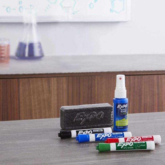 EXPO Dry Erase Markers Kit, Chisel Tip, Assorted Colors, Eraser, Spray Cleaner, 6 Count - Image 2