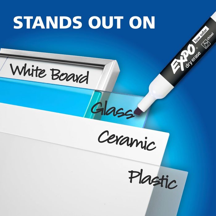 EXPO Dry Erase Markers Kit, Chisel Tip, Assorted Colors, Eraser, Spray Cleaner, 6 Count - Image 6