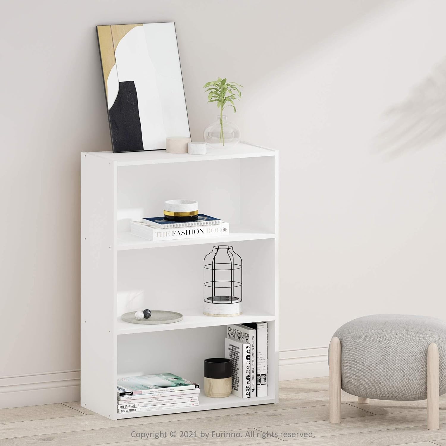 Furinno Pasir 3-Tier Open Shelf Bookcase, Plain White - Image 8