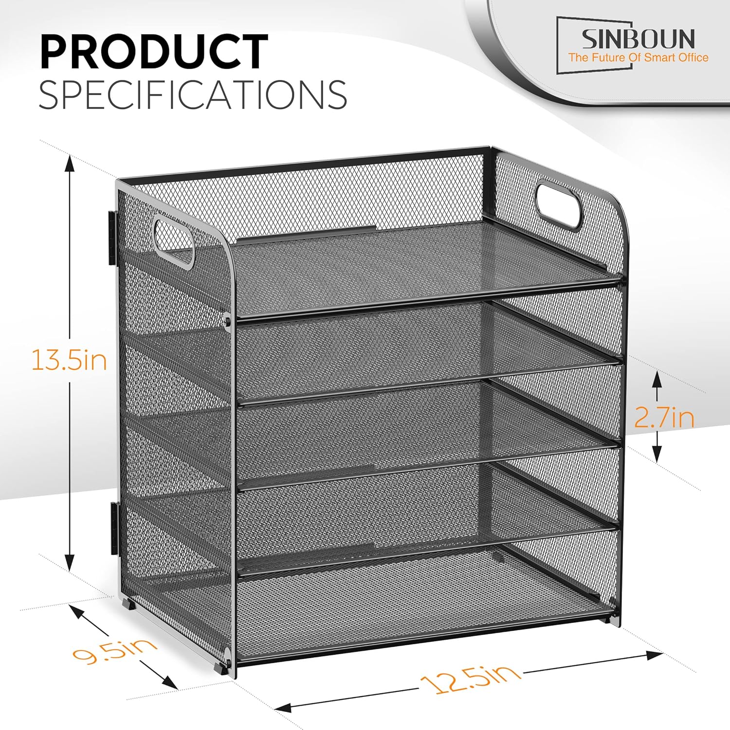 Letter Tray Paper Organizer 5-Tier Desk Organizer File Organizer Paper Holder with Handle, Metal Desktop Document Shelf Tray Office Classroom Organization - Black - Image 2