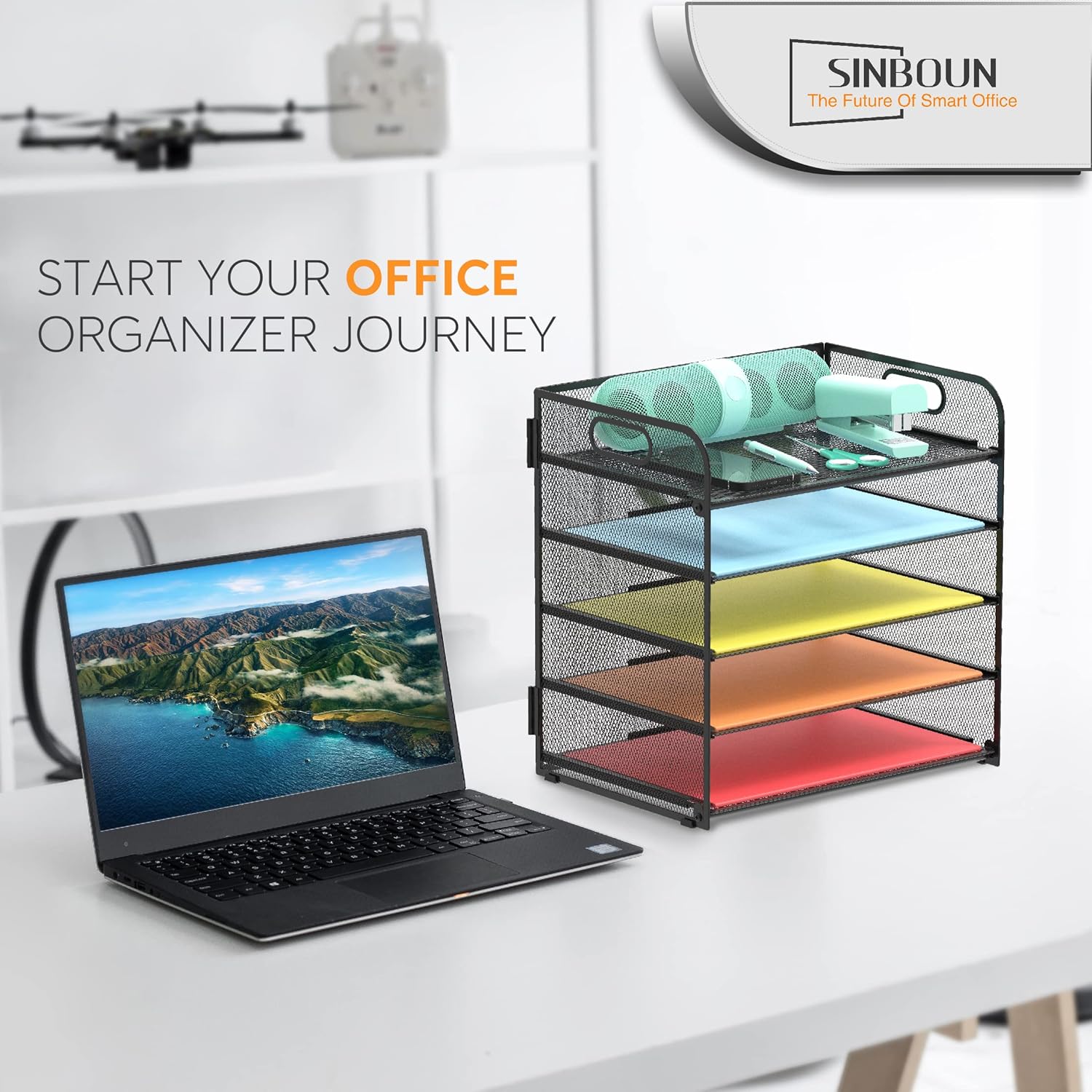 Letter Tray Paper Organizer 5-Tier Desk Organizer File Organizer Paper Holder with Handle, Metal Desktop Document Shelf Tray Office Classroom Organization - Black - Image 5