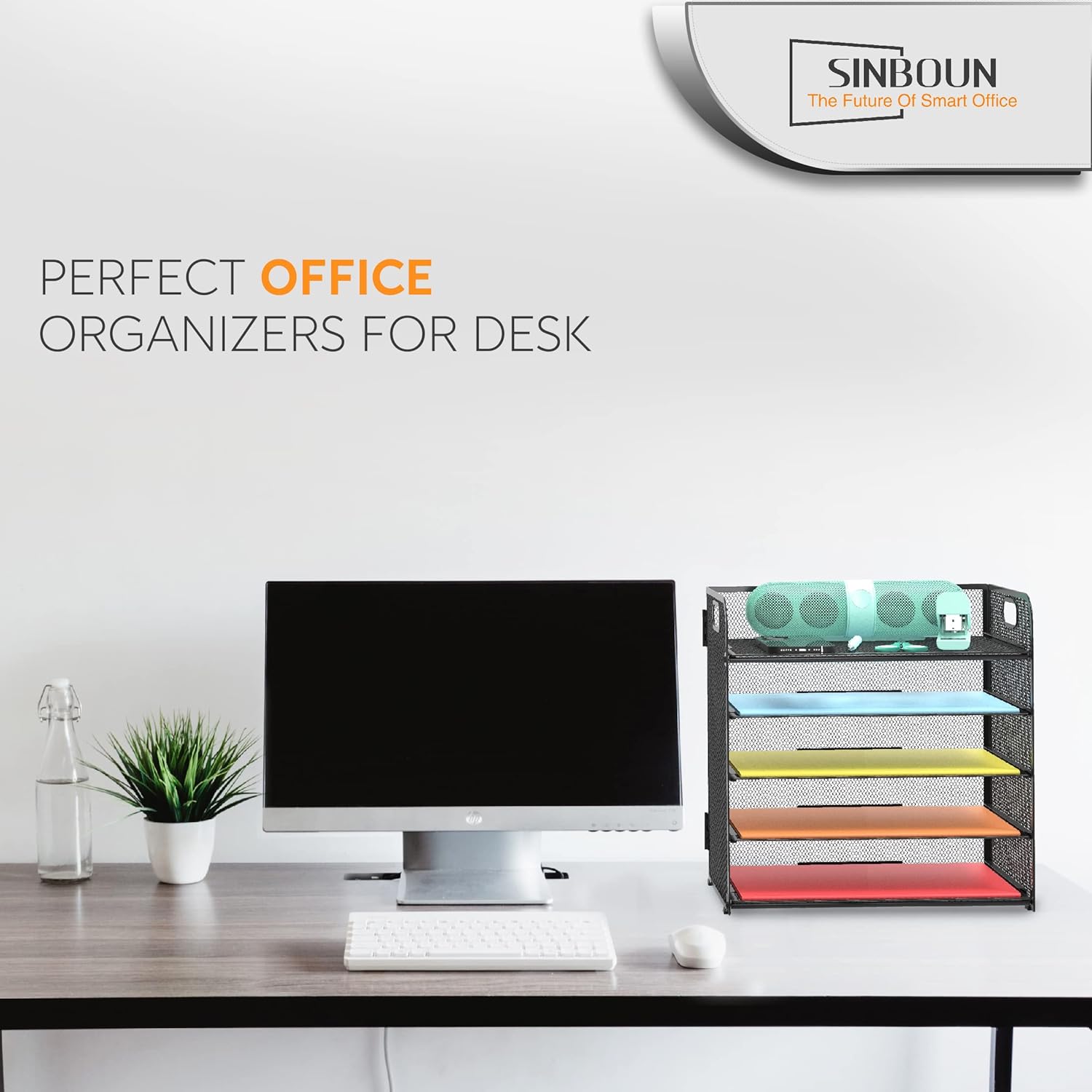 Letter Tray Paper Organizer 5-Tier Desk Organizer File Organizer Paper Holder with Handle, Metal Desktop Document Shelf Tray Office Classroom Organization - Black - Image 7