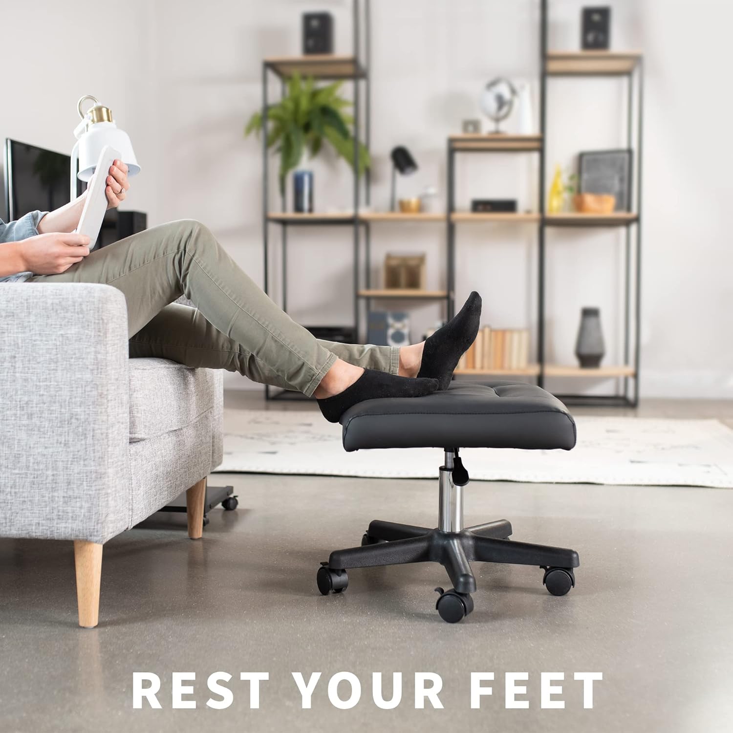 VIVO Mobile Under Desk Leg Rest Ottoman Adjustable Foot Stool for Home Office, Black, CHAIR-S04F - Image 2