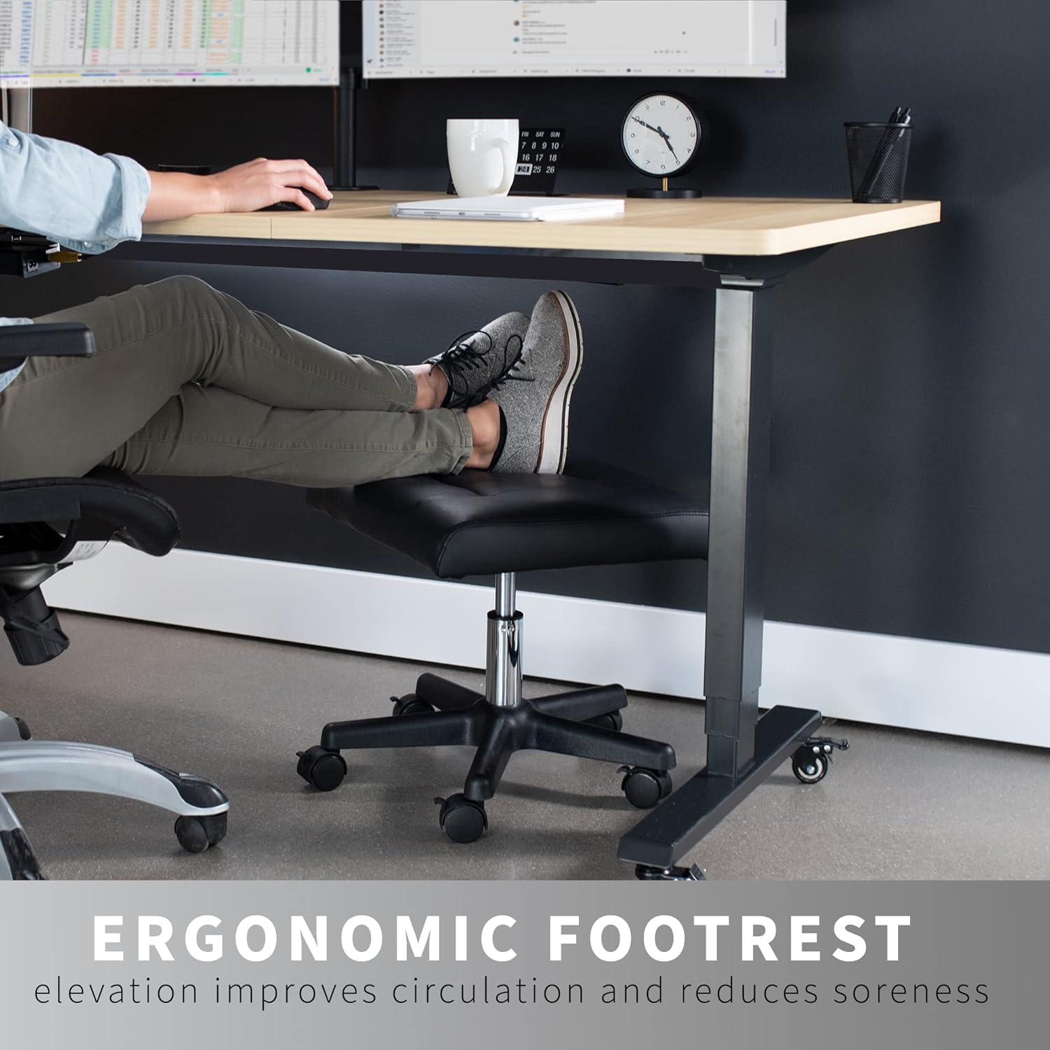 VIVO Mobile Under Desk Leg Rest Ottoman Adjustable Foot Stool for Home Office, Black, CHAIR-S04F - Image 3