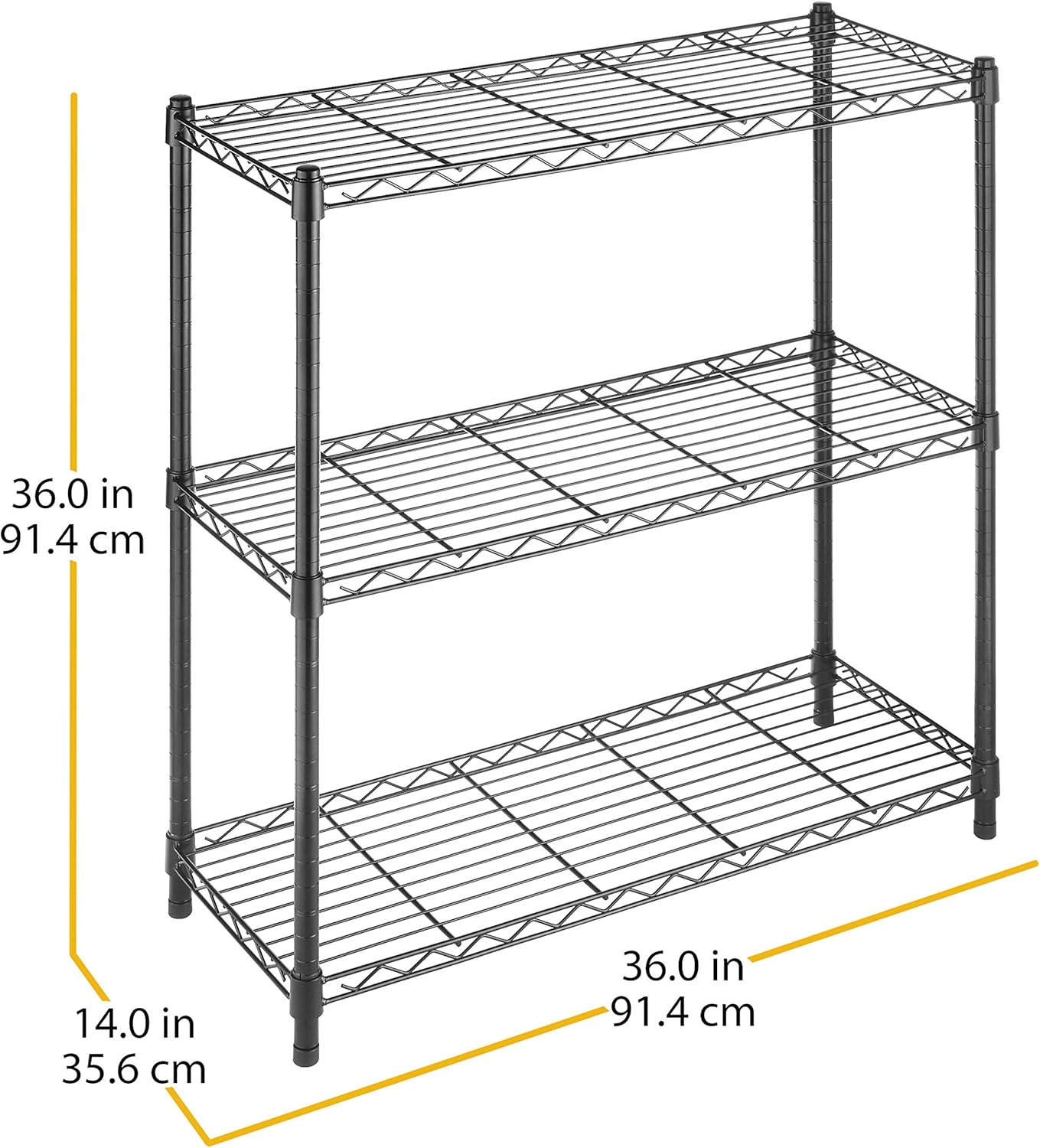 Whitmor 3 Tier Shelving Unit, Metal Storage Shelves, 400 lbs Capacity per Shelf, 1200 lbs Total, Adjustable Heavy Duty Shelf, Easy Assembly for Kitchen, Garage, Plant, 36" L x 14" W x 36" H, Black - Image 3