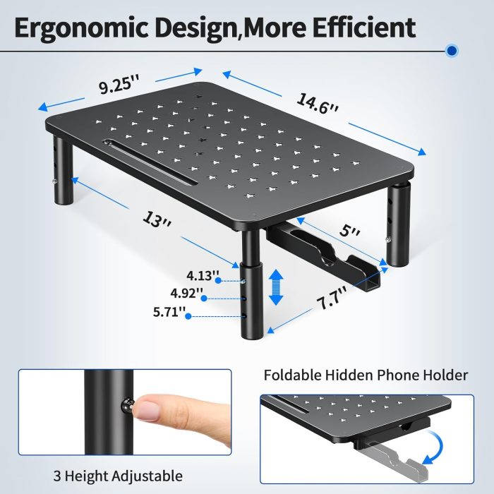Zimilar 2 Pack Monitor Stand , 3 Height Adjustable Stand with Unique Star Mesh for Computer, Laptop, Printer, Notebook, iMac, Premium Metal Monitor Risers for 2 Monitors - Image 4