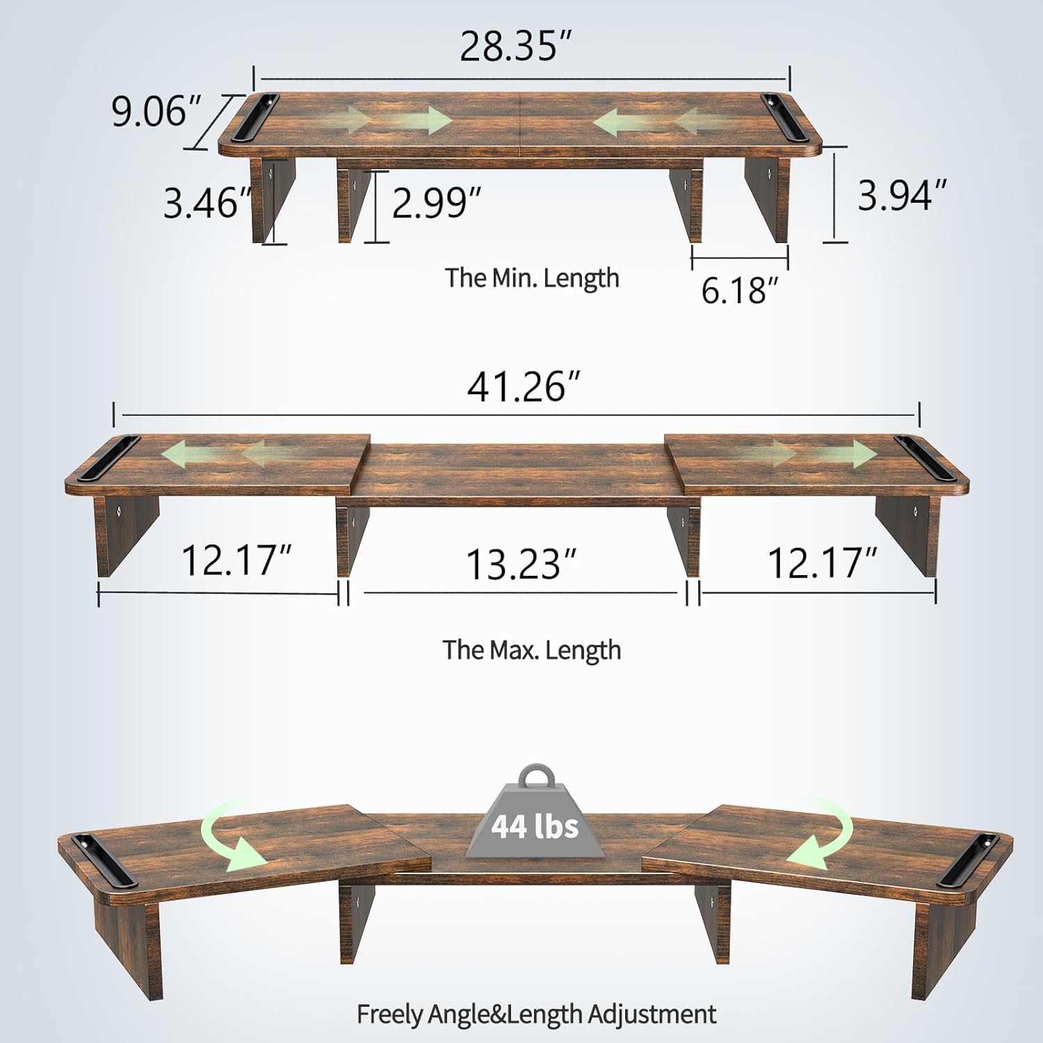 Zimilar Dual Monitor Stand Riser, Monitor Stand with Adjustable Length and Angle, Wood Monitor stand for desk, Monitor Riser for 2 monitors with Storage Space(Rust Brown Large) - Image 3